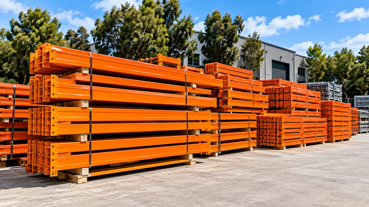 Stacks of orange warehouse racking